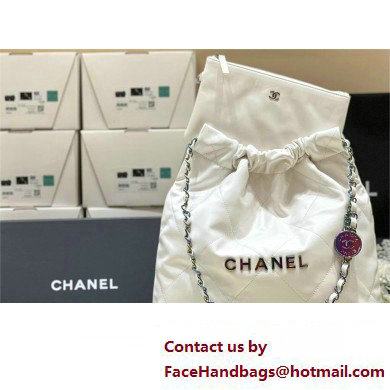 Chanel Shiny Calfskin & Rainbow Metal White 22 Small Handbag AS3260 2024(ORIGINAL QUALITY)